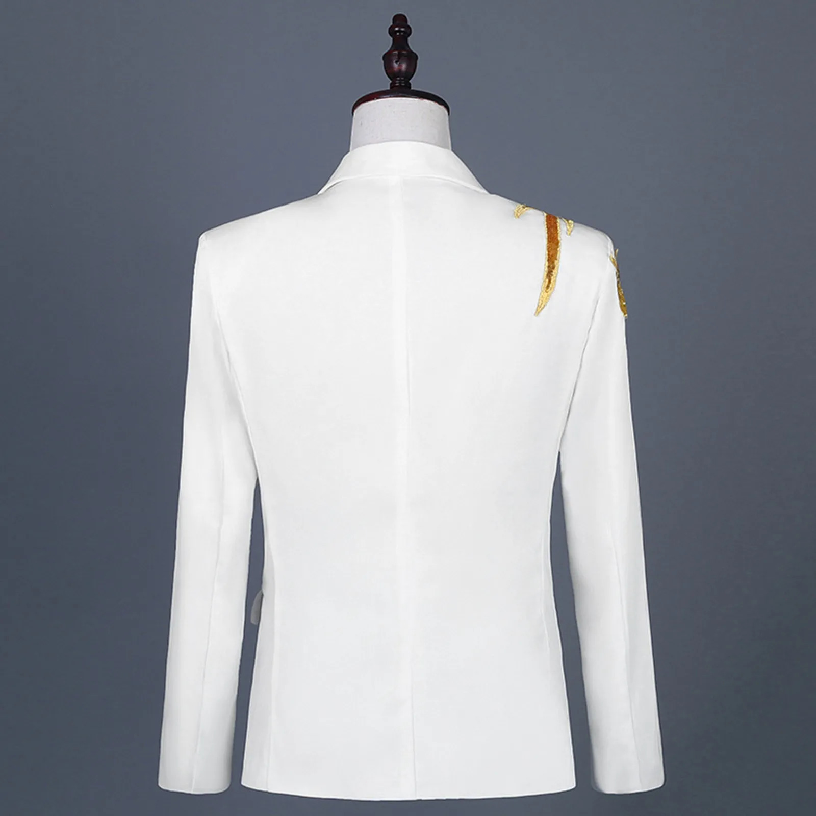 Mens Fashion Retro Gold Embroidery Sequin Suit Jacket Carnival Stage Performance Costume Banquet White Casual 250304