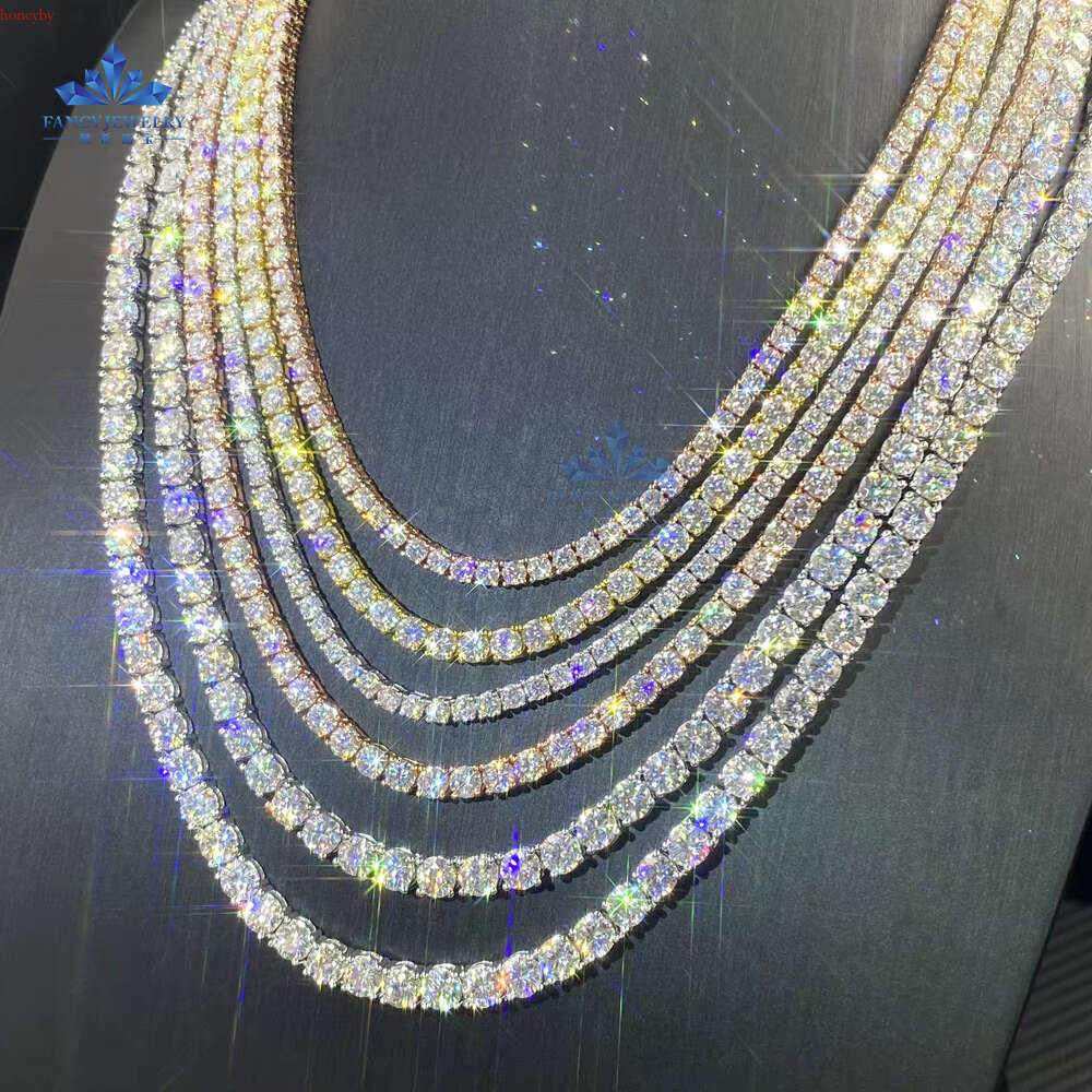 GRA Certificate Real Solid Gold Plated 2MM 3MM 4MM 5MM 6.5MM Moissanite Sier Tennis Chain Necklace S for Men Women