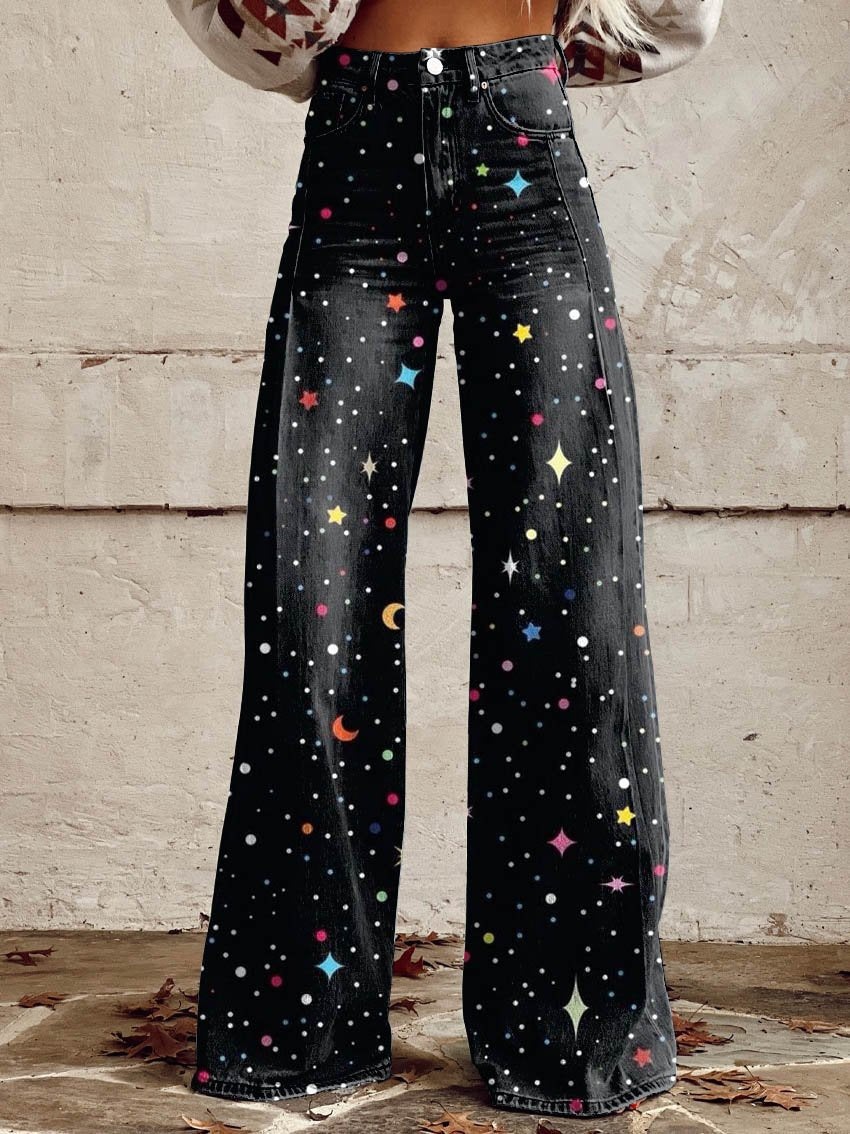 Women's Pants Thin imitation jeans wide leg 3D printing trend