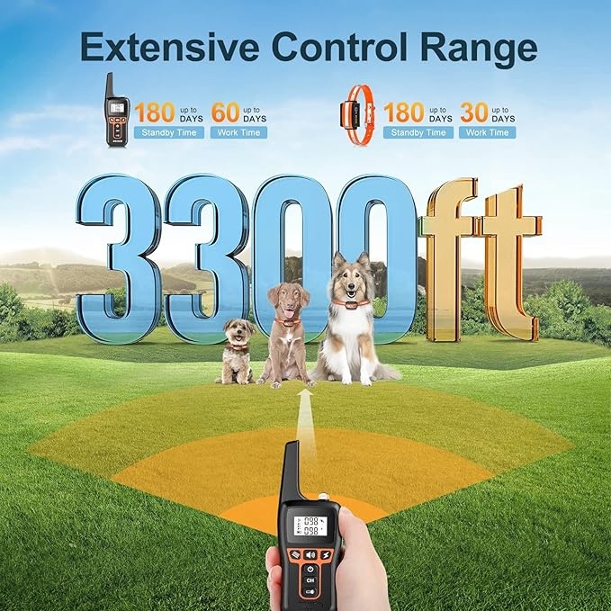 Dog Bark Collar with 3300FT,IPX7 Waterproof Rechargeable Collar for Large Medium Small Dog,3 Safe Training Modes, Adjustable Electronic Dog Collar B45