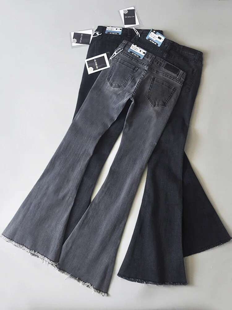 TARUXY Retro Low Waist Blue For Women 2025 Bodycon Flared Pants Ladies Basic Slim Fit Summer Street Casual Jeans Woman