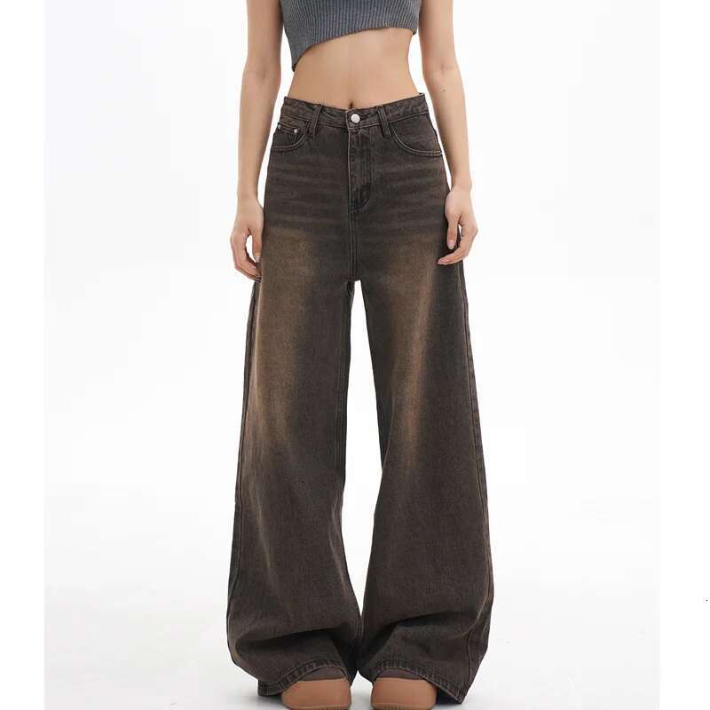 High Waist Women Coffee Grey Jeans Hip-Hop Style Fashion Vintage Streetwear Y2k Wide Leg Jean Female Trouser Baggy Denim Pants