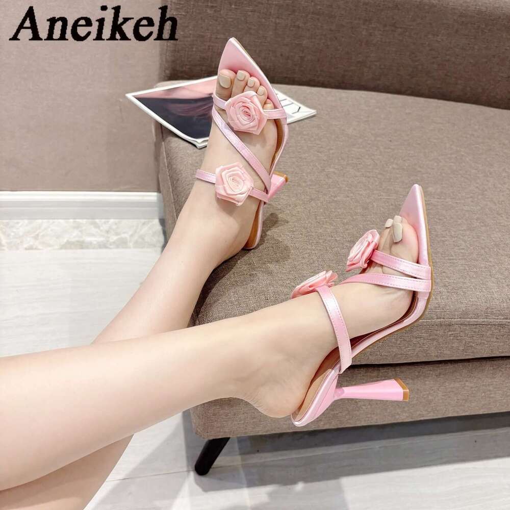 2025 Summer Aneikeh New Fashion Pointed wer Sandals Stiletto High Heels Sexy Runway Slippers Women Elegant Banquet Shoes