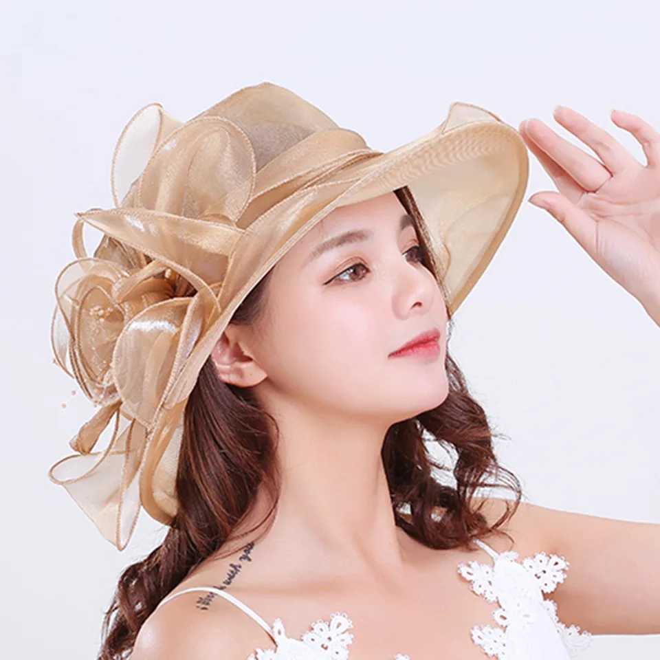 1Pc Spring And Summer Gauze Hat Top Hat Female Flower Organza Net Hat Sun Hat Beach Hat European And American Sun HatXJ250304