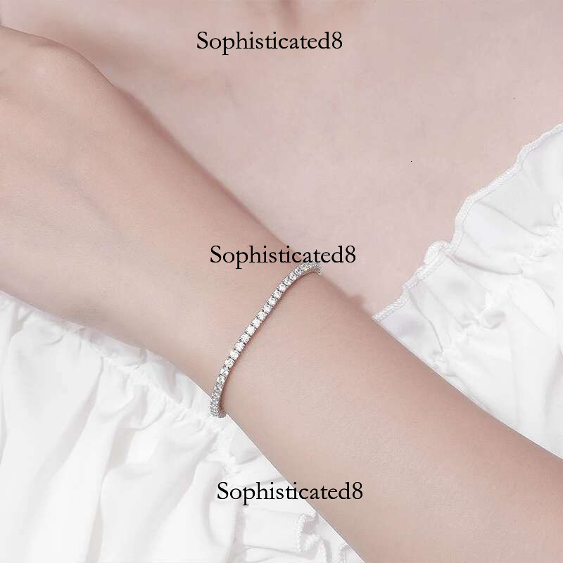KNOBSPIN 2mm Moissanite Tennis Sterg Sier Plated White Gold Bracelet for Women Man Sparkg Party Jewelry