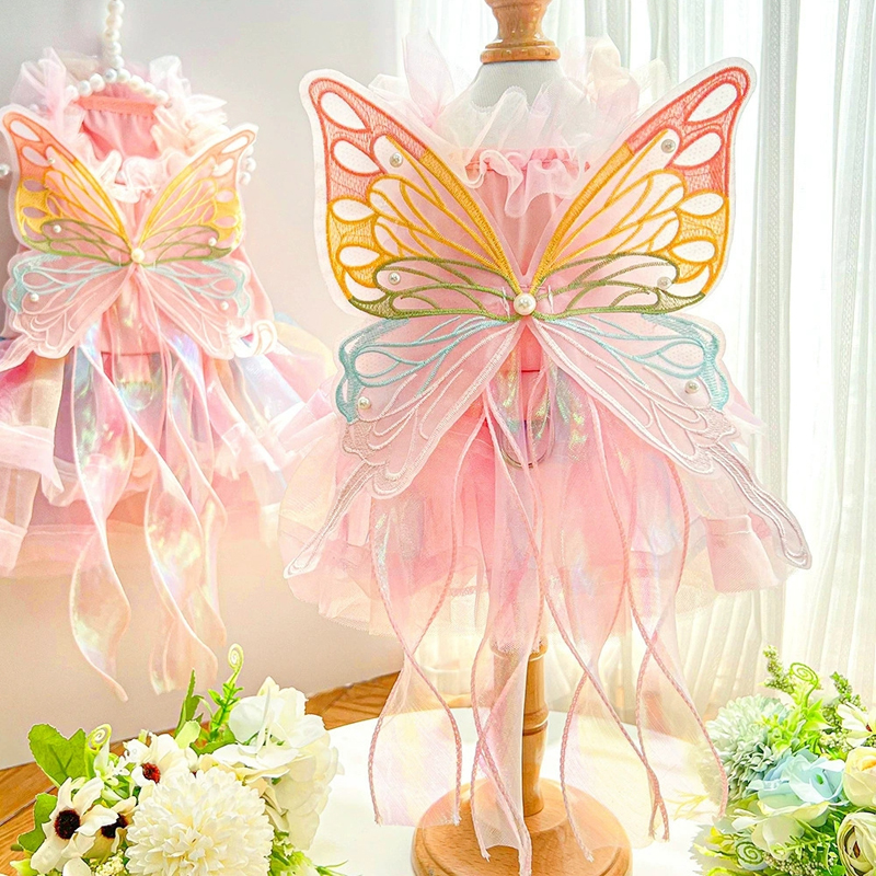 Pet Princess Dress Wedding Sress Dog Cat Clothing Aupplies Corgi Teddy Method Fight butterfly Fairy Clothes