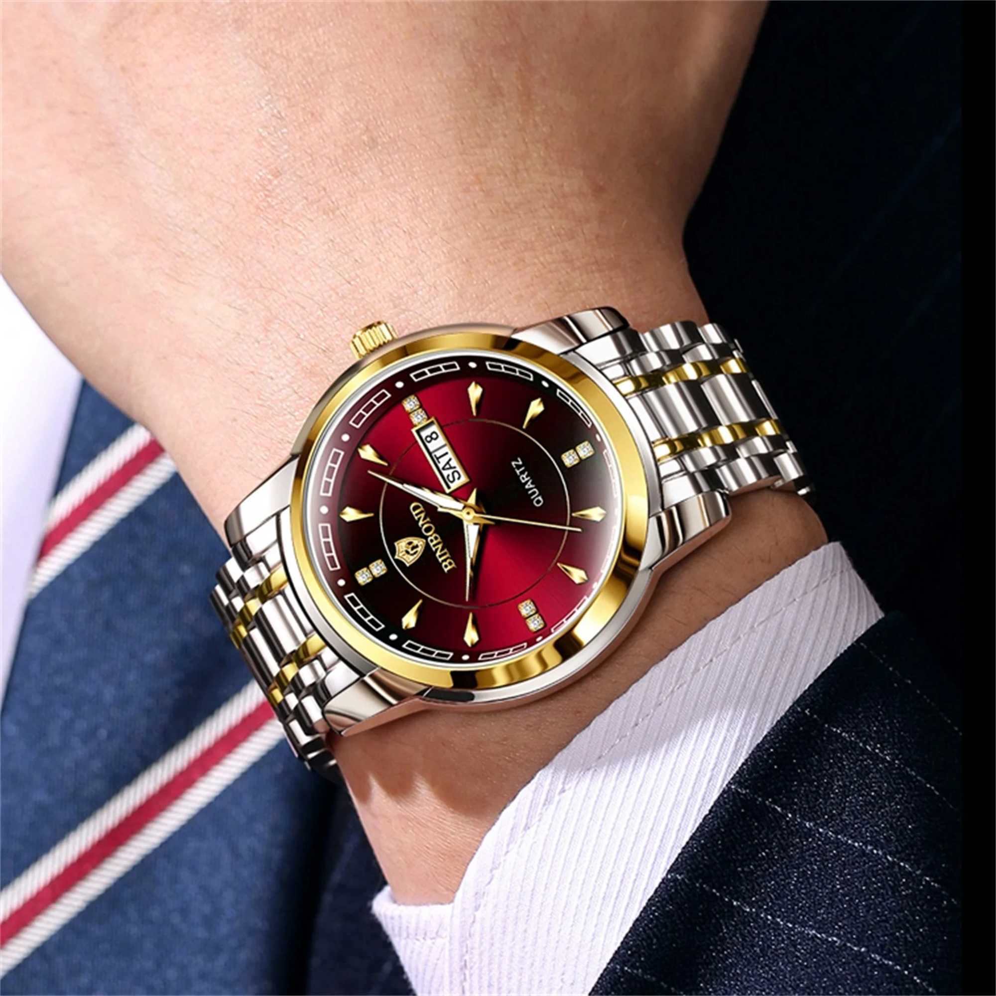 Busin Fashion Mens 30M Waterproof Calendar Date Function Rhinestone Stainl Steel Str QuartzXJ250304