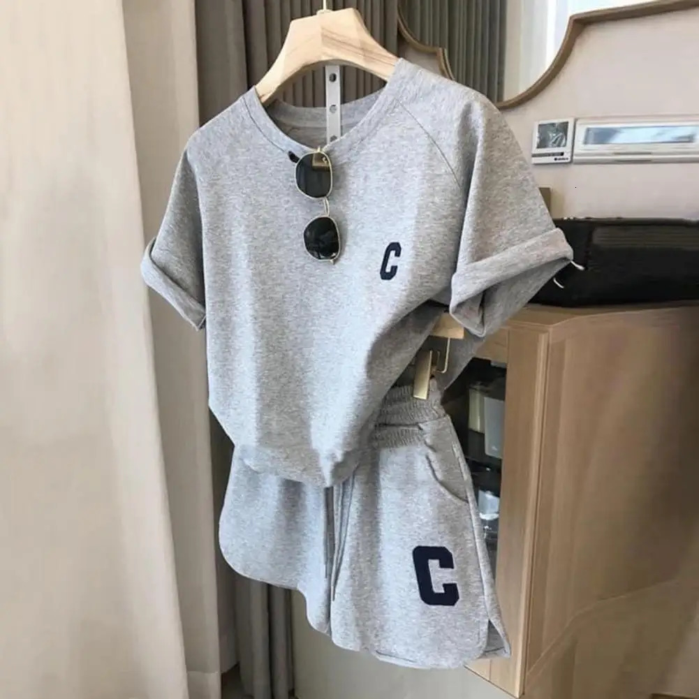 Casual Sports Suit Summer Short Tshirt Tops Wide Leg Shorts Fashion Running Two Piece Sets Clothing Sporty Outfit 250225