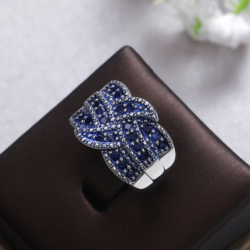 Solitaire Ring Luxury 925 Sterling Silver Royal Blue Diamond Ring Women's White Gold Crystal Ring Fashion Wedding Jewelry Exquisite Gift