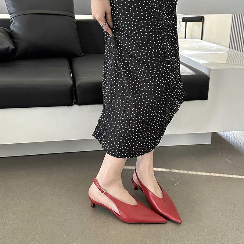 Bailamos 2024 Spring New Wen Sandals Fi Pointed Toe Ladies Elegant Slingback Sandals Med Heel Dress Pumps Shoes Z250304
