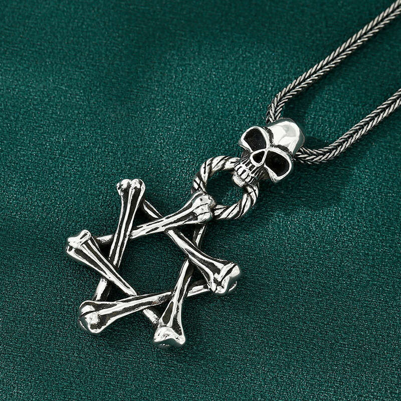 Chiba Men and Women Personality Skull Hexagram Star Taiyin Trendy Sweater Chain Pendant