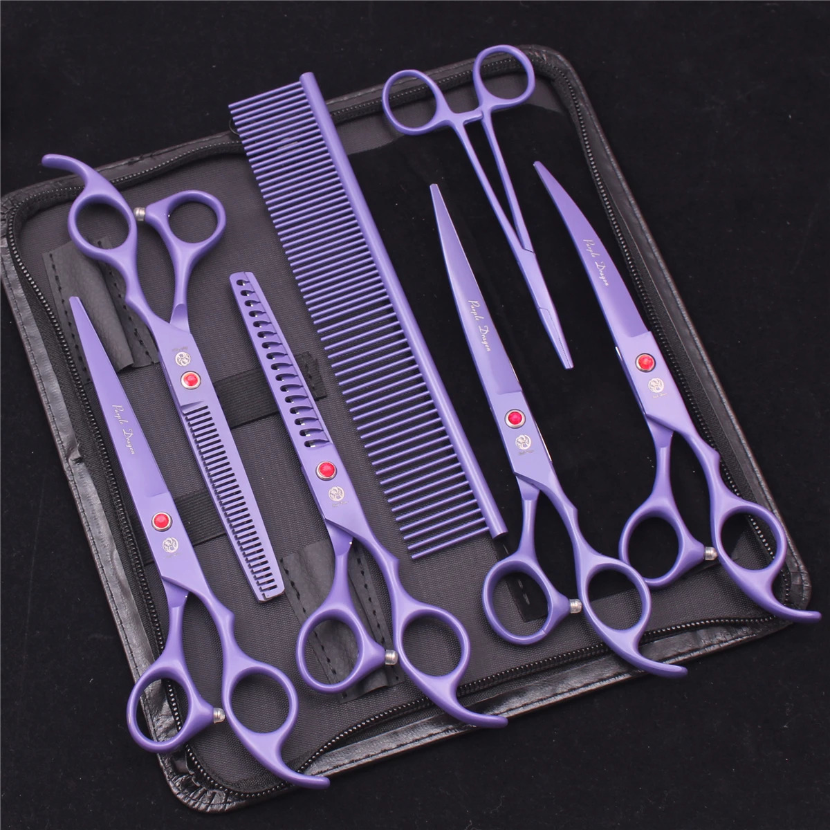 7.0 Pet Grooming Scissors Set Japanese Steel Straight Curved Dog Cat Cutting Thinning Shears Hair Comb Hemostatic Forceps Z3103 250304