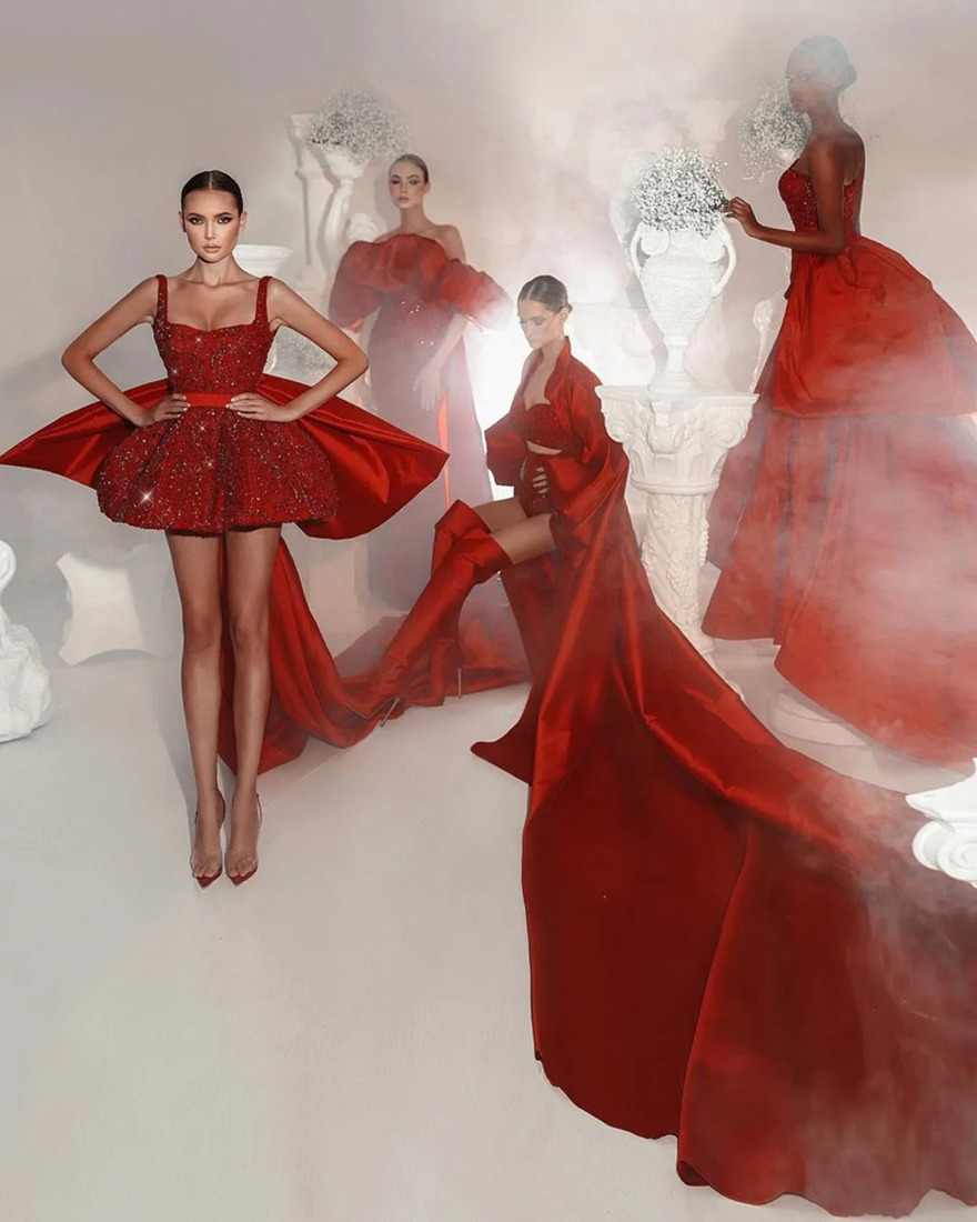 Red cocktail dress with Overskirts Sequins Short prom dresses Backless mini party homecoming Special Occasion dress