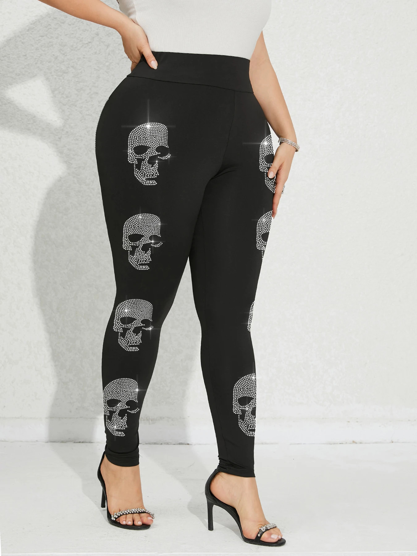 Plus Size Womens Pants Skeleton Pattern Leggings Gym Elasticity Sports Tights Casual Youthful Female Clothing Winter 250304