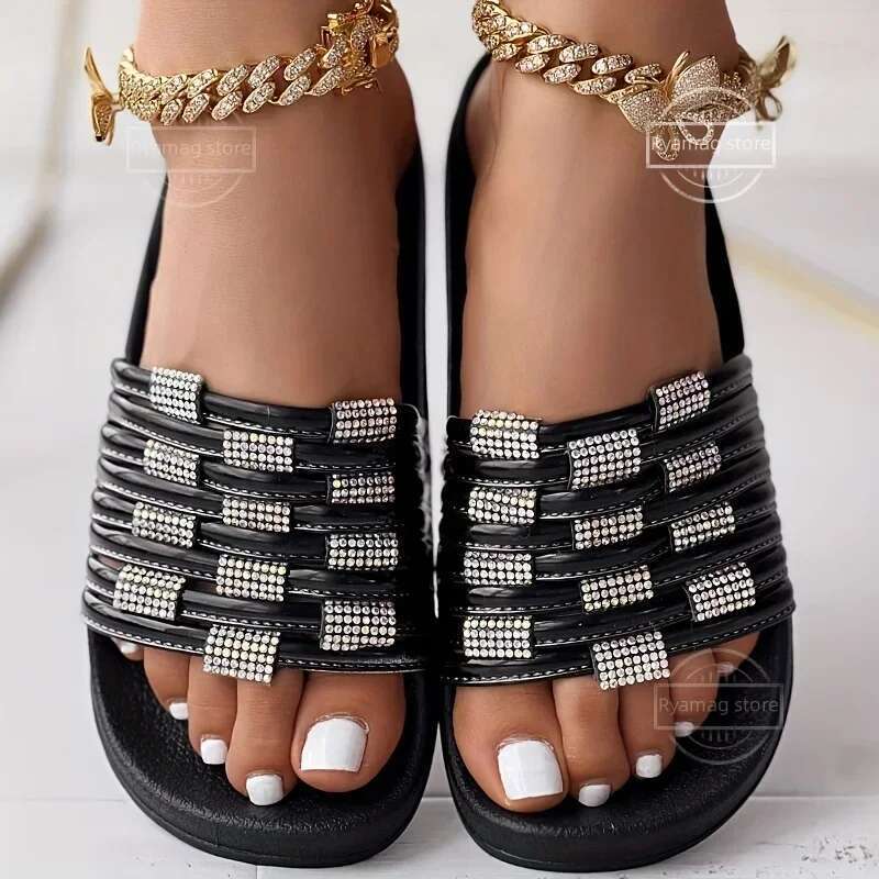 Sandals Women's Rhie Crystal Slippers Women Summer Flat Bottom Slide Slipper Shoes Bg Dia Flip ps