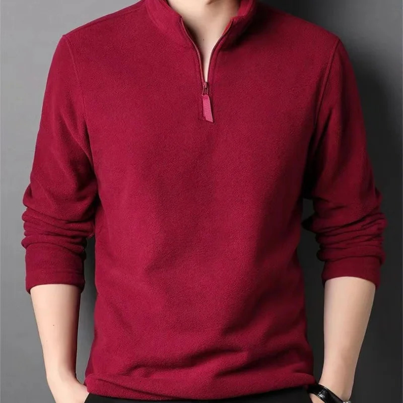 Autumn and winter polo shirt mens cashmere sweater stand up collar half zipper long sleeved fashion version Tshirt top 250304