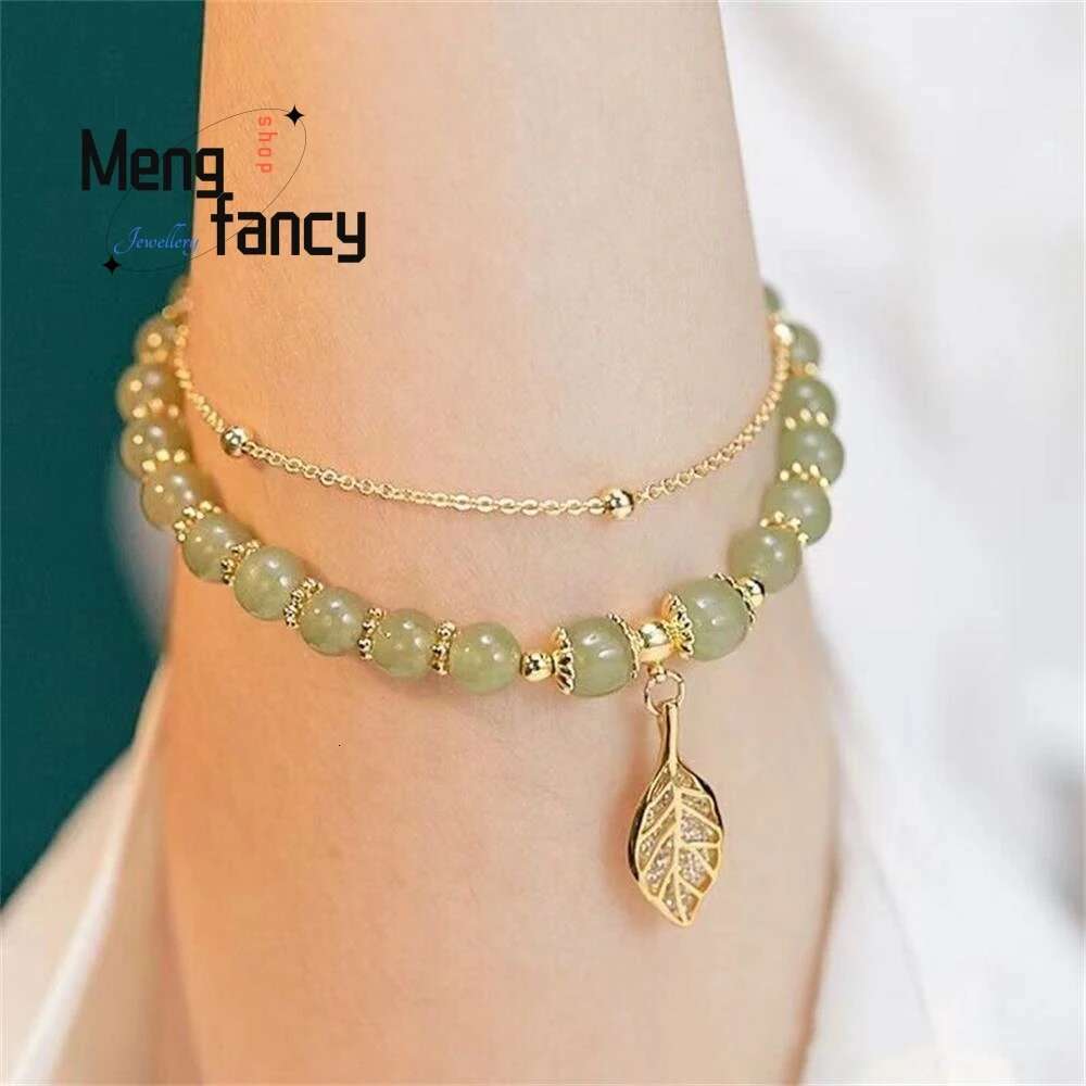Natural Hetian Jasper Golden Branch Jade Leaves Bracelet Exquisite Sexy Young Girls Fashion Jewelry Best Selg Holiday Gift