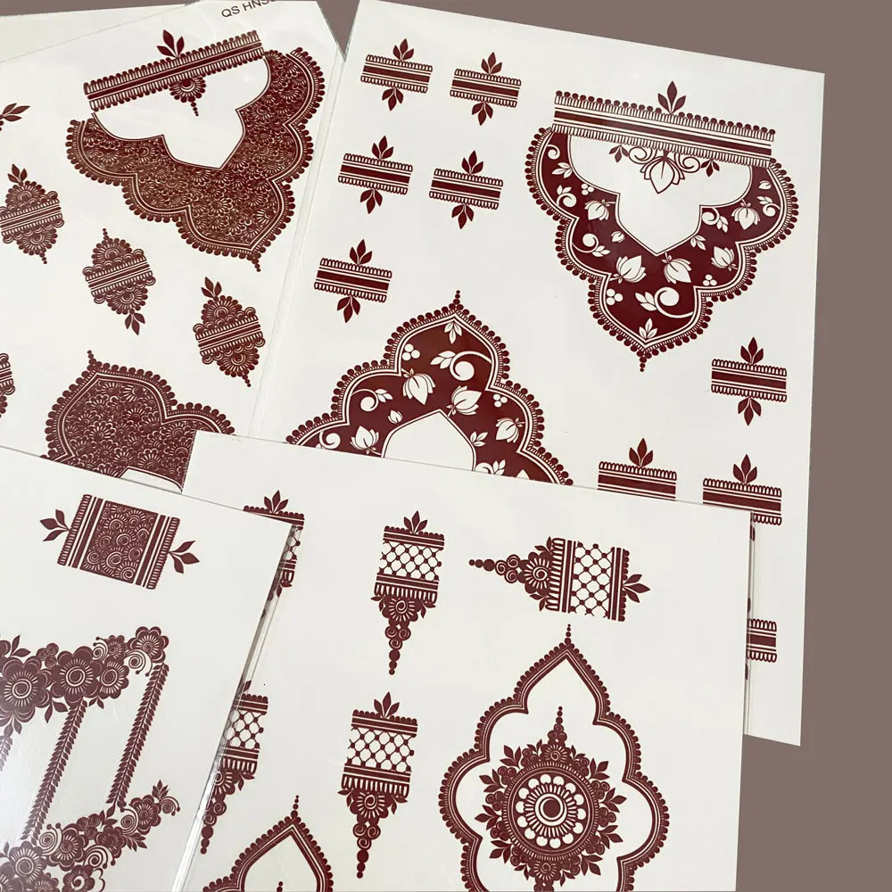 Waterproof Brown Henna Tattoo Stickers for Women Temporary Tattoos Hand Flower Wedding Festival Body Art 250219