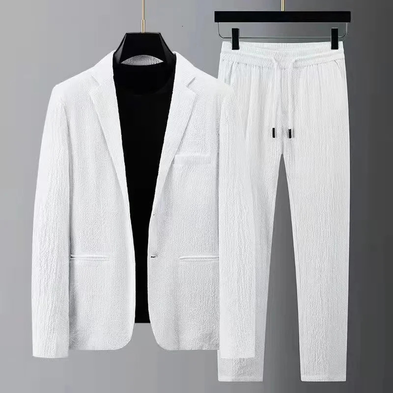 2024 Summer and Autumn Fashion Suit Mens Long sleeved High end Quality Casual Set Korean Edition Two Piece 250227