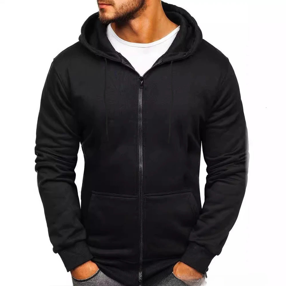 Mens Hoodie Solid Color Basic Hooded Jacket Cardigan Sweatshirt Spring Autumn Casual Men Streetwear Tracksuit Male 250304