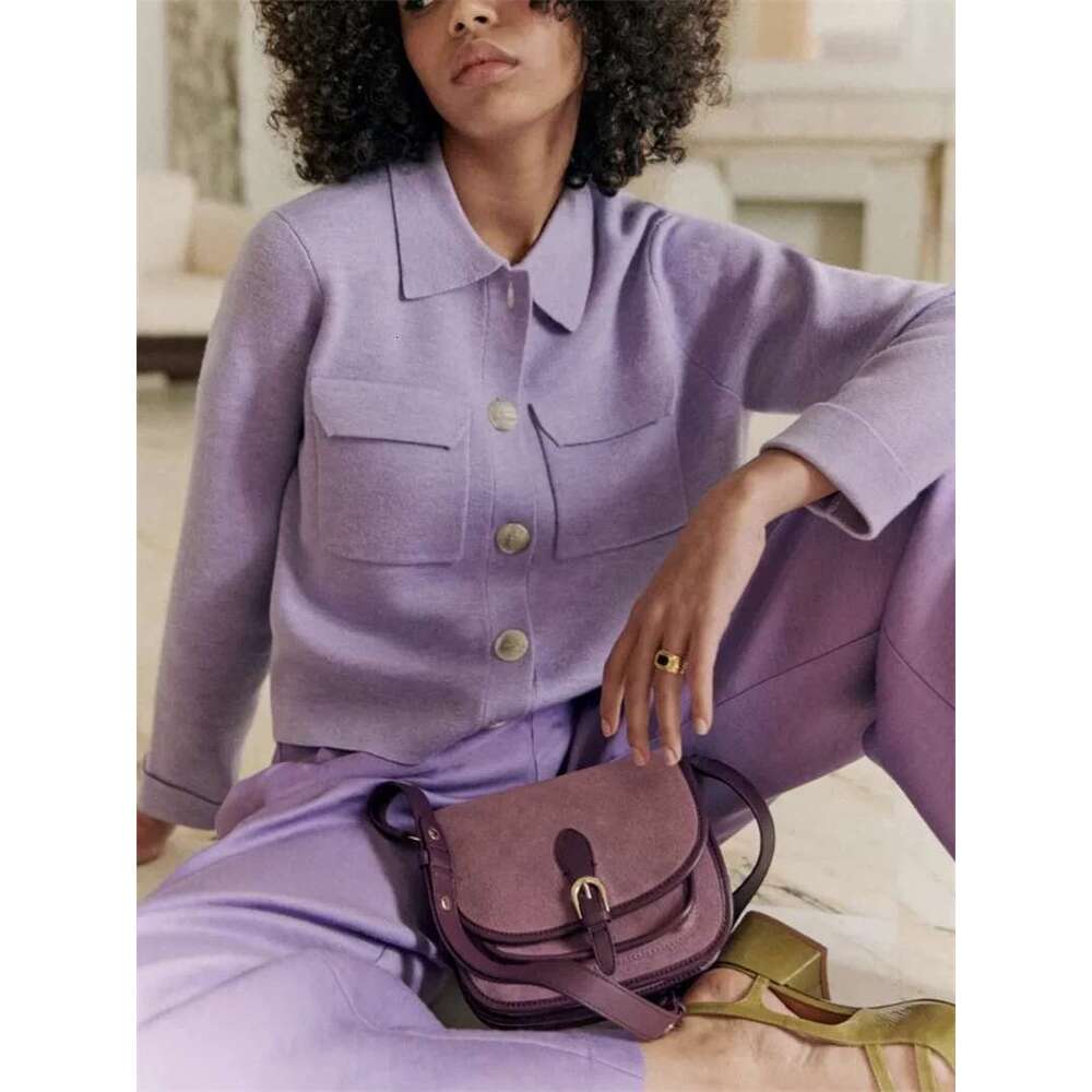Single Breasted Sweater Women Turn-Down Collar Solid Color Long Sleeve Female Knitted Cardigan With Pockets 2025 Spring Fall