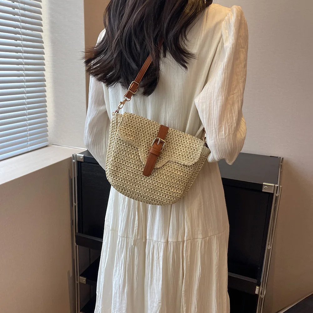 Summer Beach Straw Bags for Women Straw Shoulder Crossbody Bags Rattan Casual Boho Woven Bag Bohemian Tote Mobile Phone Bag 250303