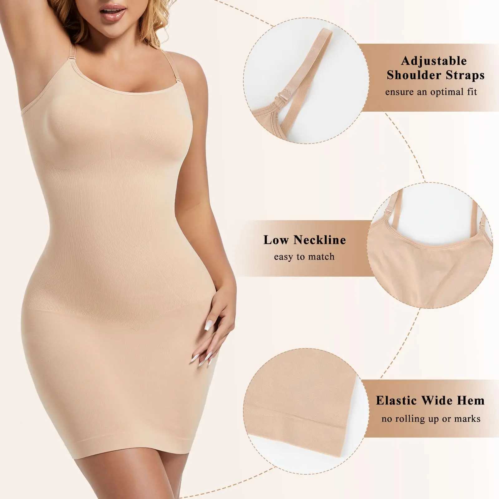 Womens Shapewear Dresses New Tummy Control Body Shaper Slimming Waist Butt Lifter Bodysuits Camisole Dresses Lady UnderwearXJ250304