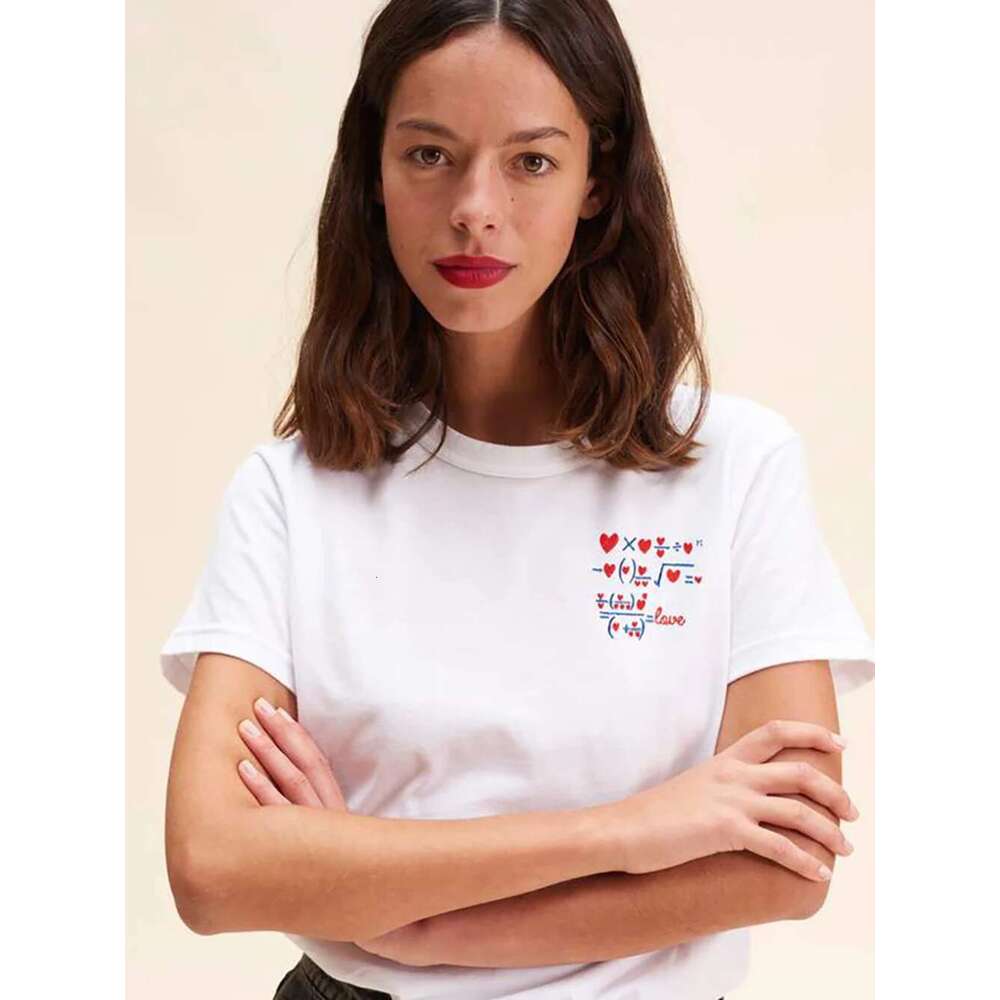 Love Letter Formula Embroidery Women T-Shirt Summer O-Neck Loose Lady Pullover Classic Casual Vintage Femme Top