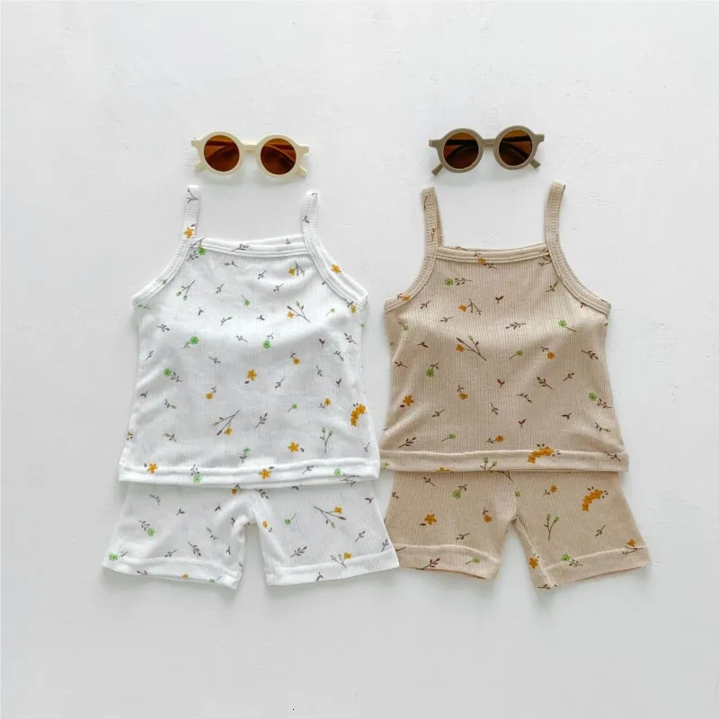 Summer Korean Infant Baby Girl 2PCS Clothes Set Cotton Floral Sling Top Thin Shorts Suit Toddler Casual Clothing 250303