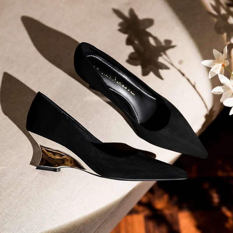 Leopard Print High Women's Pointed Wedge Heels Sheepskin Sexy Shallow Mouth Single Mary Jane Shoes
