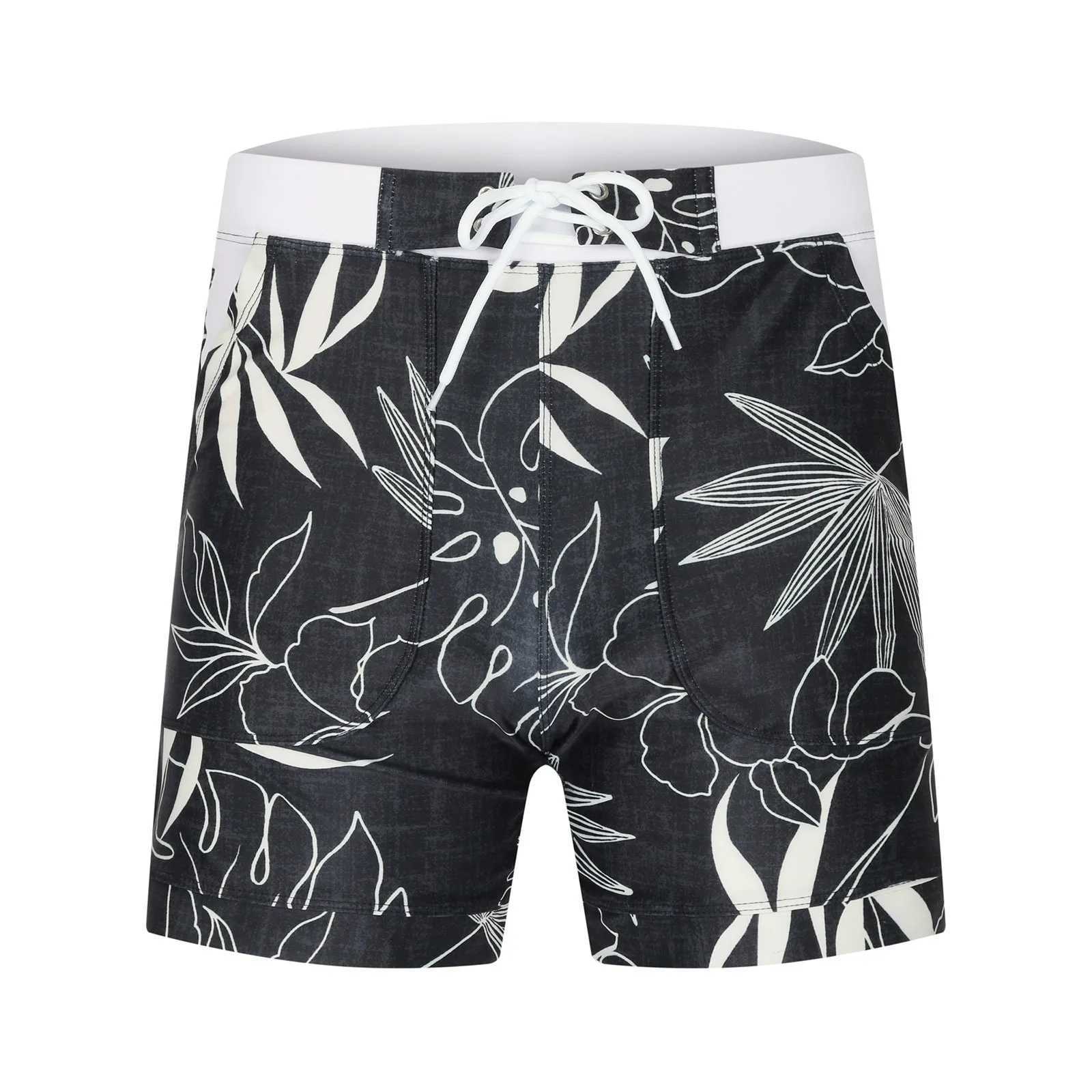 Summer Mens Beach Swimming Trunks Drawstring Elastic Waist Swimsuit Shorts Man Plus Size Quick Drying Swimwear ShortsT250304