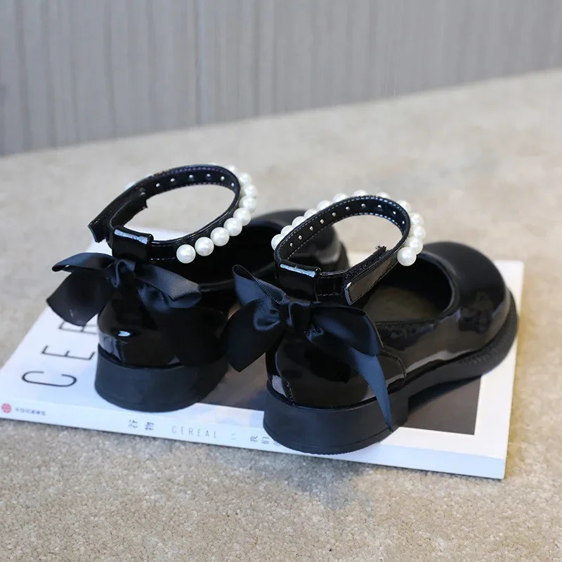 Spring Autumn Girl Glossy Leather Shoes Fashion Children Princess Causal Dress Flats Sweet Bowtie Kids School Mary Jane 250303