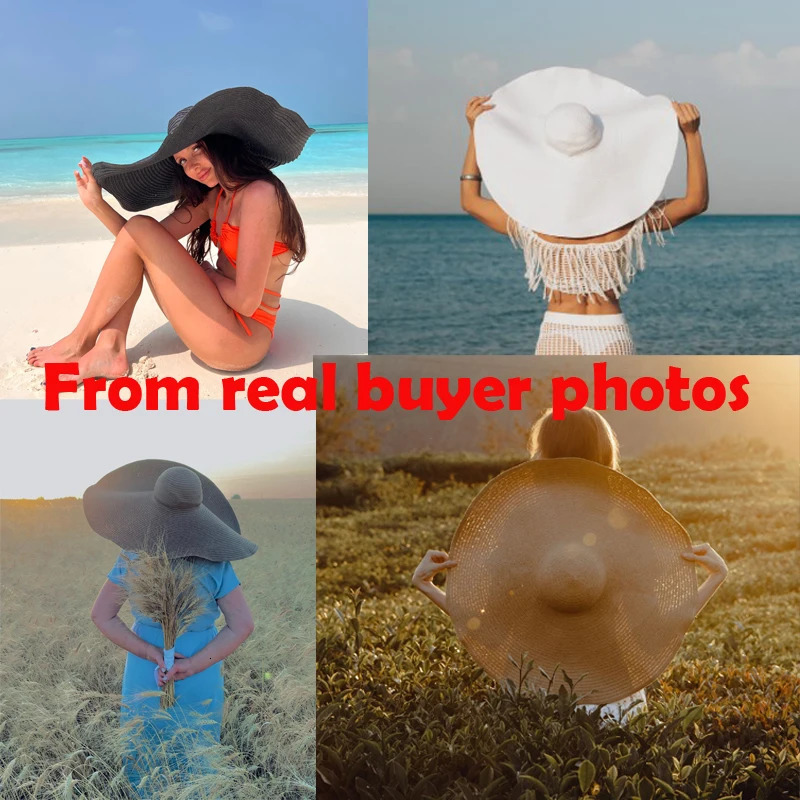 Summer 70cm Large Wide Brim Sun Hats For Women Oversized Beach Hat Foldable Travel Straw Hat Lady UV Protection Sun Shade Hat 250227