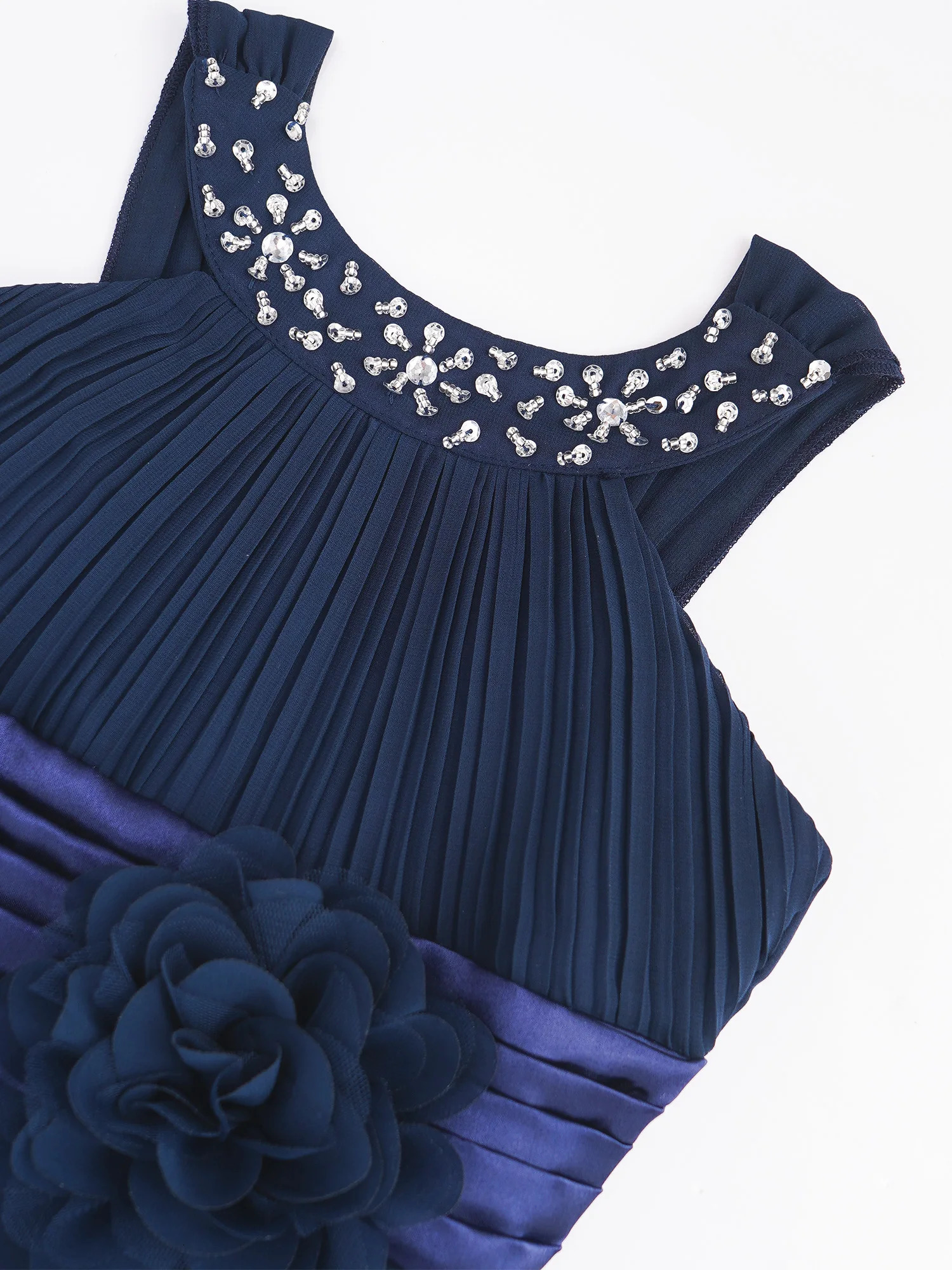 Kids Wedding Flower Girls Party Dress Sleeveless Ruched Shiny Beaded Hilow Hem Elegant Chiffon for Birthday Evening Prom 250303