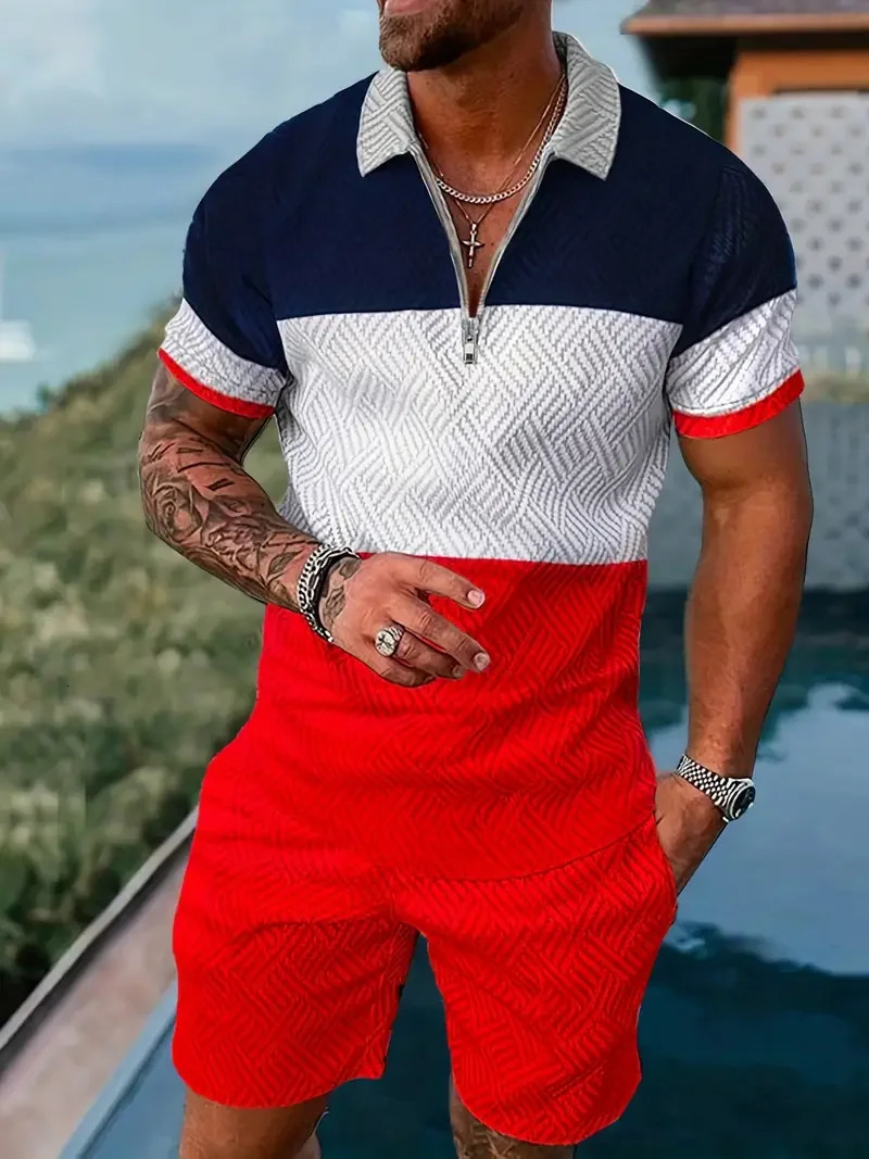 Mens 3D Graphic Print Polo Shirt Shorts Set For Business Casual Activity Summer Stylistic 2 Pcs Outfits Plus Size Clothing Set 250304