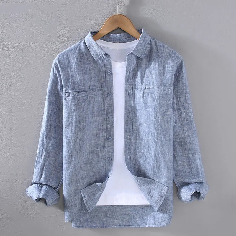 Summer Men Long-sleeved Shirts Loose Solid Color Simple Casual Versatile Handsome Trendy Shirt 250227