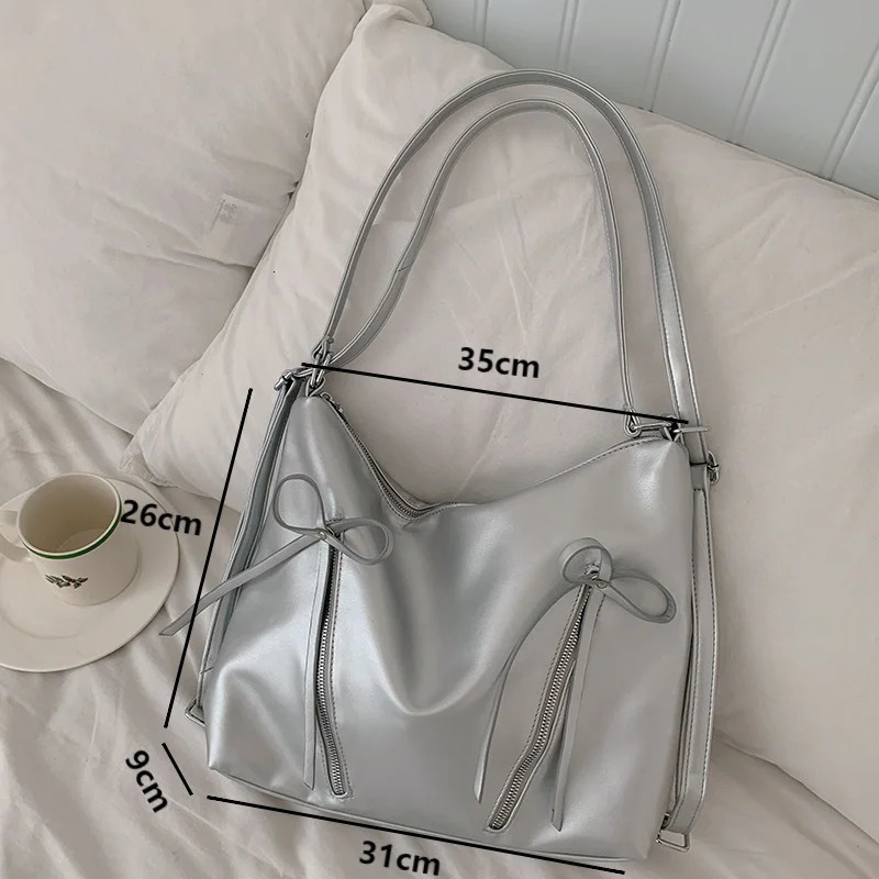 Korean Bow Knot Backpack Sweet Shoulder Bag for Women Fashion Y2K PU Leather Tote Bags Causal Large Capacity Female Handbags 250228