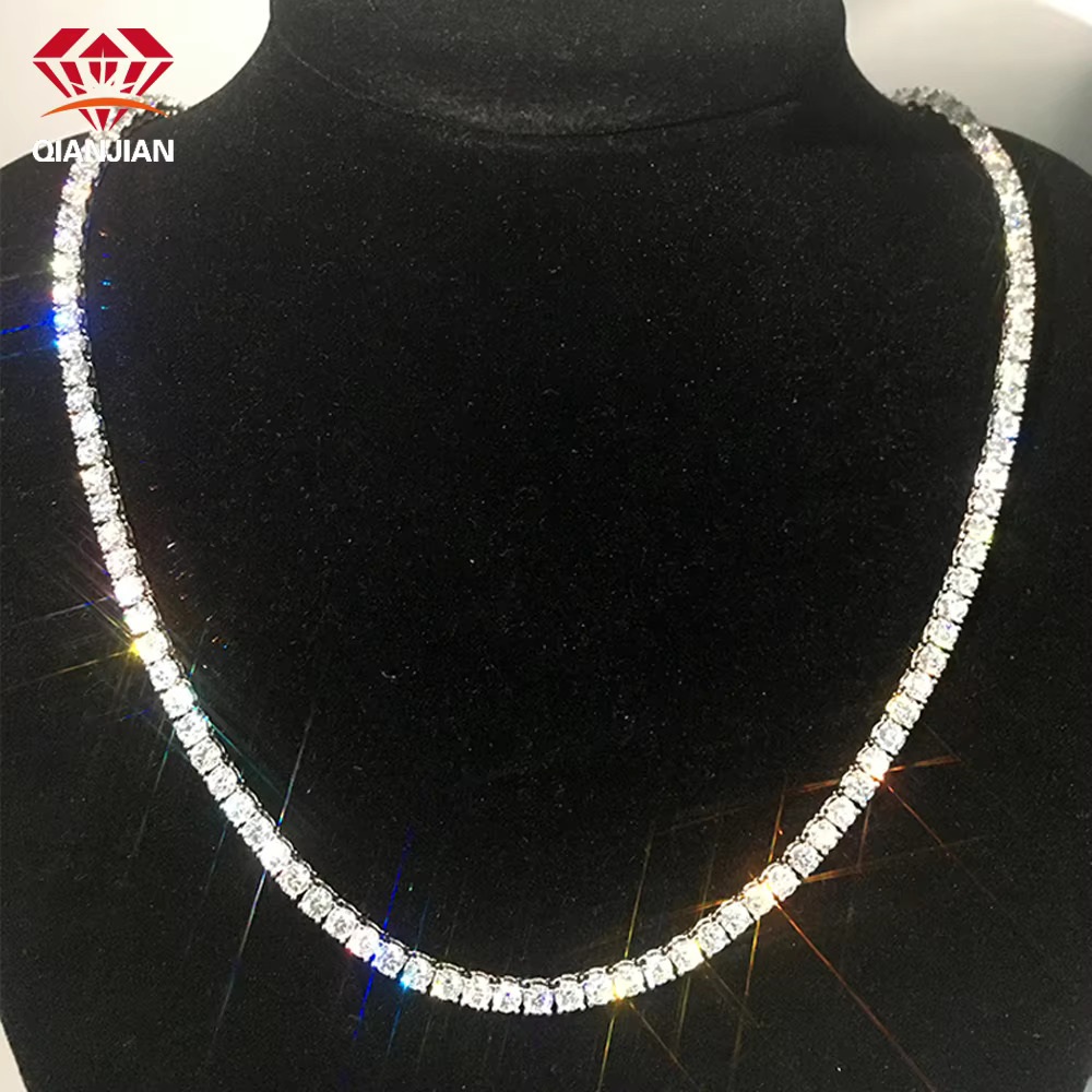 RTS Sterg Sier Hip Hop Moissanite Dia Chains 3mm 4mm 5mm Tennis Necklace Mossanite Jewelry for Men Women