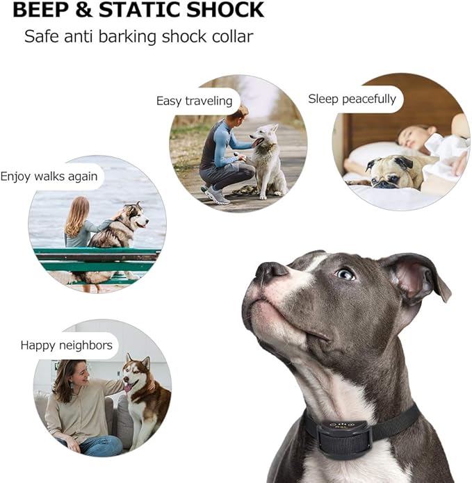 Dog Bark Collar, Waterproof Automatic Barking Collars, Anti Bark Shock Collar, Barking Training Collar with Beep and Shock, Long Term Use, Long Standb