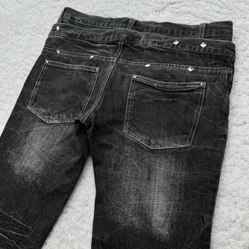 retro double waisted lace up micro flared women pants streetwear Y2K washed high-quality sense men and women jeans 250228