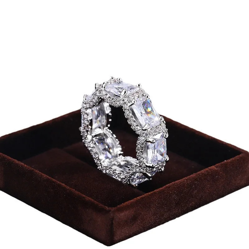 Fashion Euro-American Style White Zircon Ring Fashion Personality Hip Hop Style Jewelry 925 Sterling Silver Punk Ring 250227