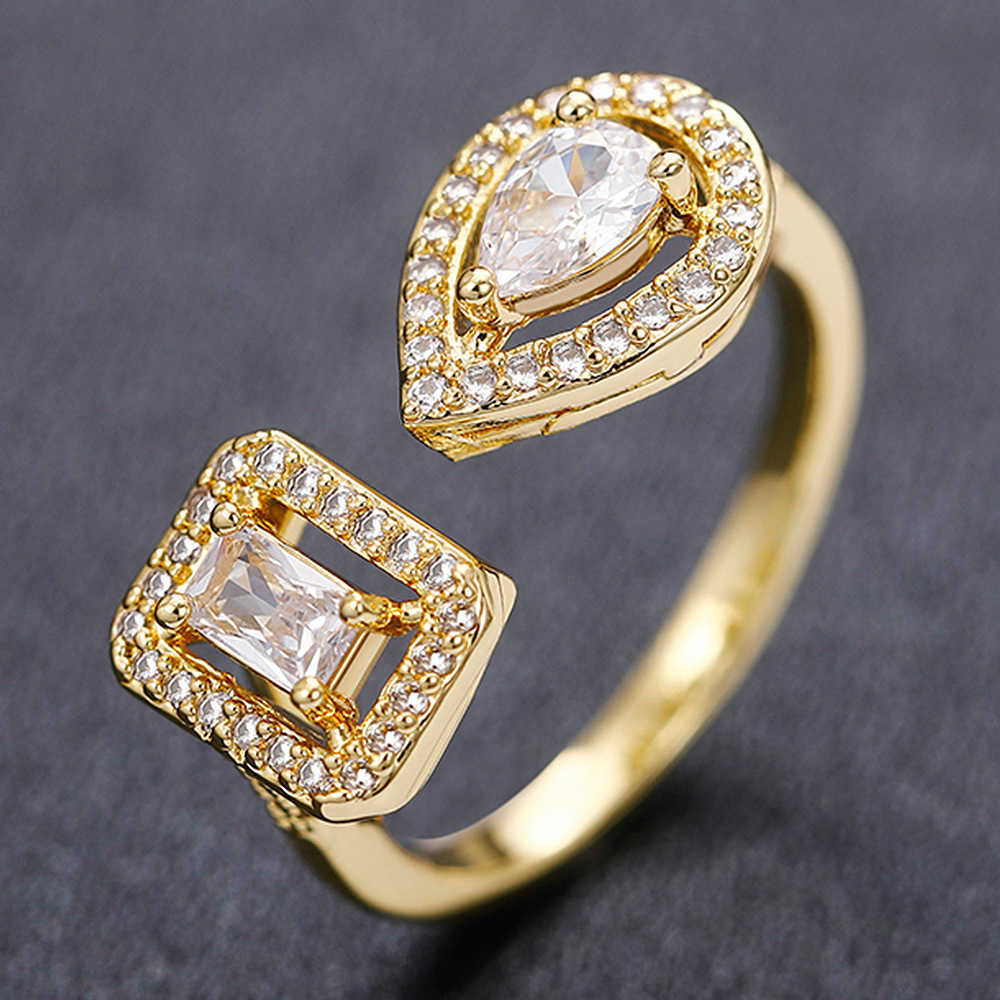 Couple Rings Adjustable fashion hot selling new multi-color square long zircon Earring Ring ring opening r5098 H25303