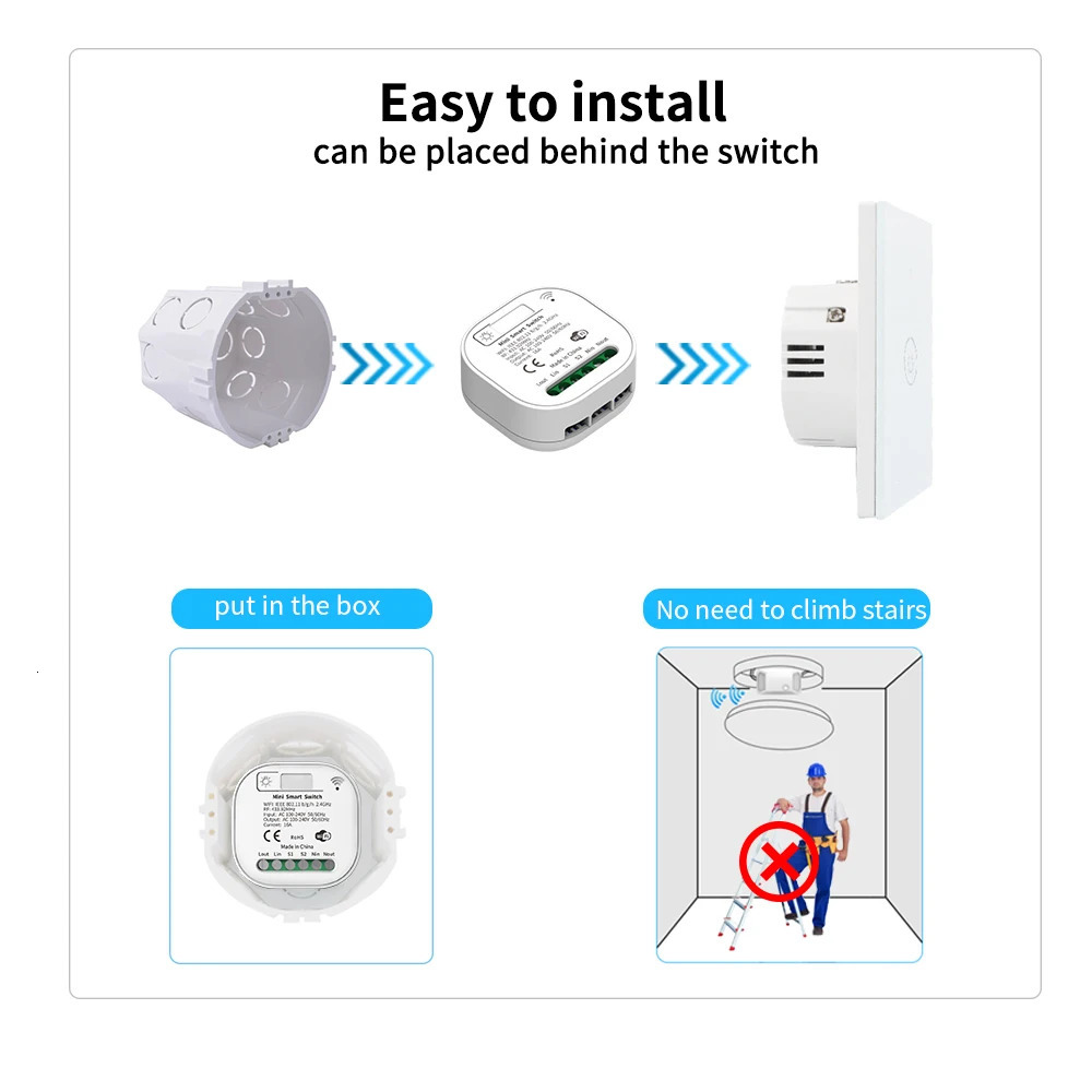 SIXWGH 16A WIFI Switch Smart Home Tuya App Remote Control Smart Timer Switch No Battery Light Switch Work with Google Home Alexa 250303