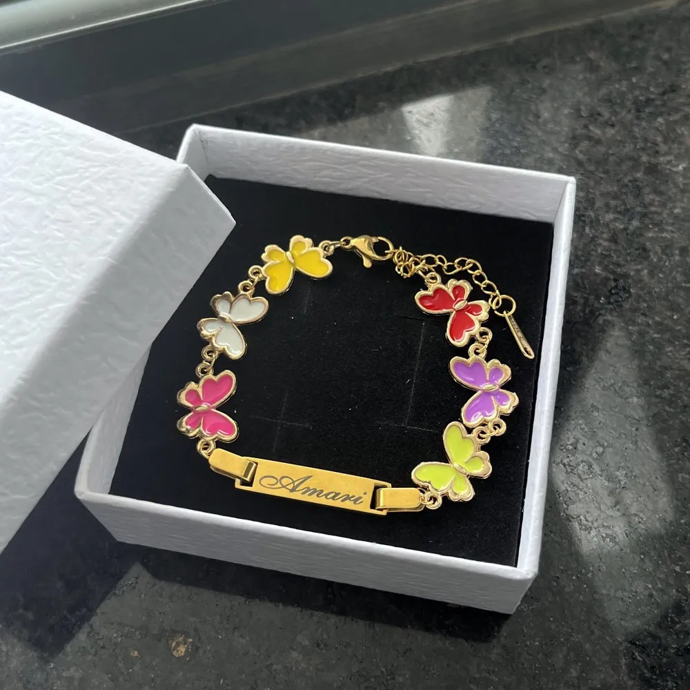 DUOYING Custom Nameplate Bracelet Butterfly Chain Personalized Enamel Colorful Charms Bangles For Kids Jewelry Gift 250304