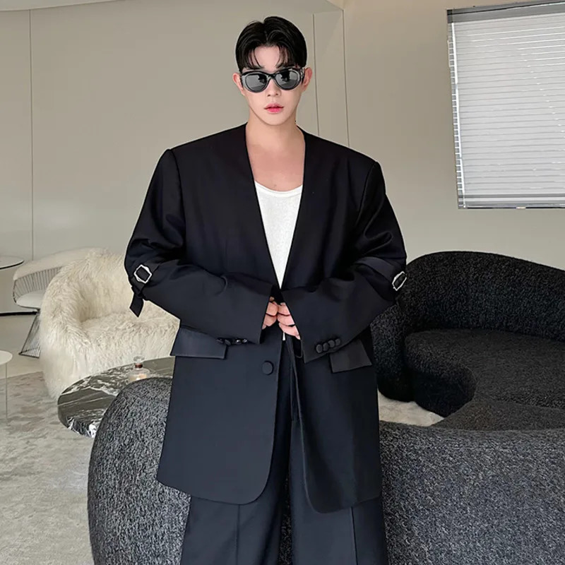 IEFB Korean Style Mens Suits Single Breasted Detachable Blazers Straight Solid Color Wide Leg Male Suit Pants Autumn 9C7738 250303
