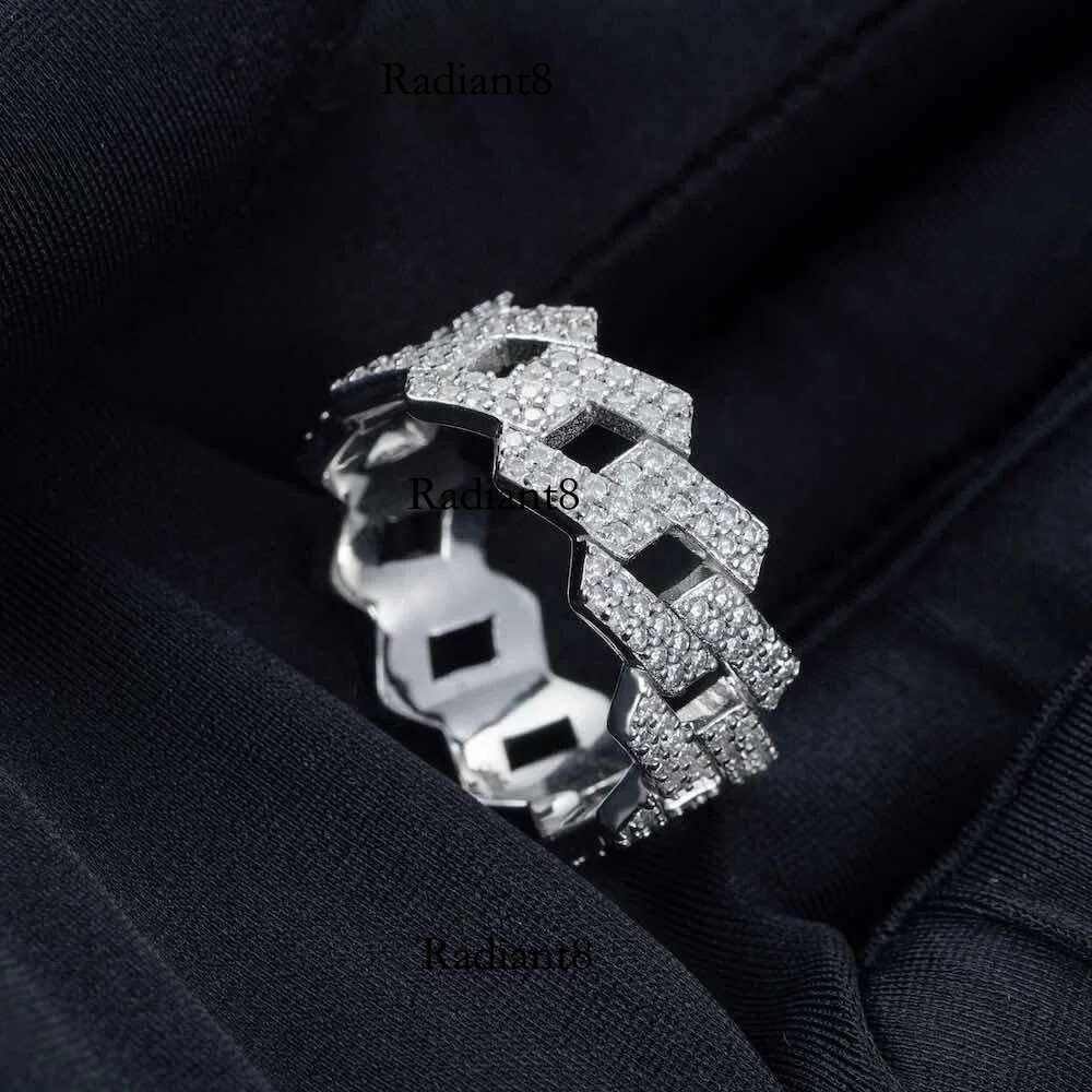 Gra Certified Full Moissanite Dia Cuban Rings for Men Women 100% Sterg Sier Hip Hop Double Row Eternity Band Ring
