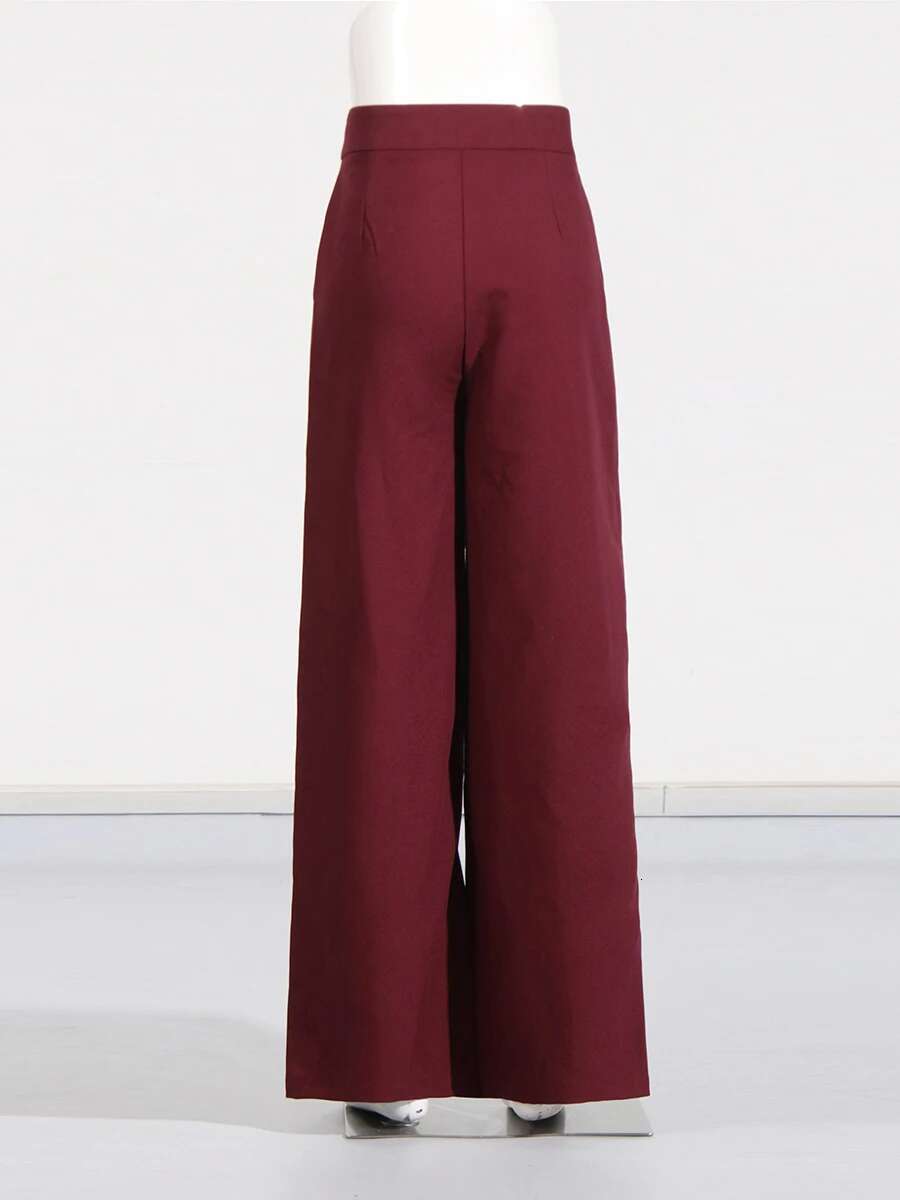 TWOTWINSTYLE Solid Two Piece For Women Stand Collar Sleeve Tops High Waist Spliced Button Long Pants Fashion Set Female