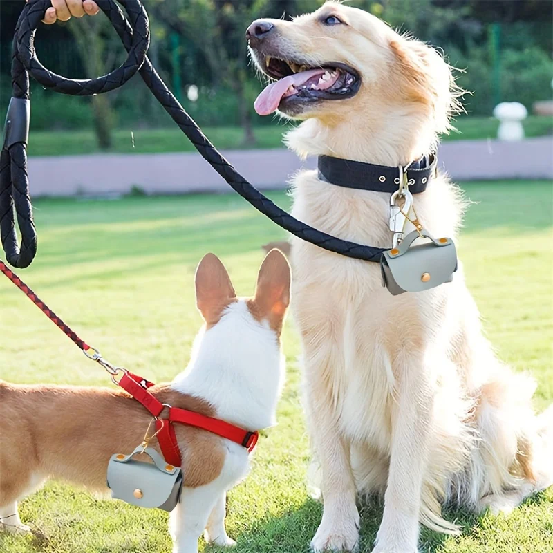 Leather Poop Bag Holder Dispenser for Leash, Portable and Reusable Dog Poop Bag Dispenser, Dog Bag Holder for Outdoor
