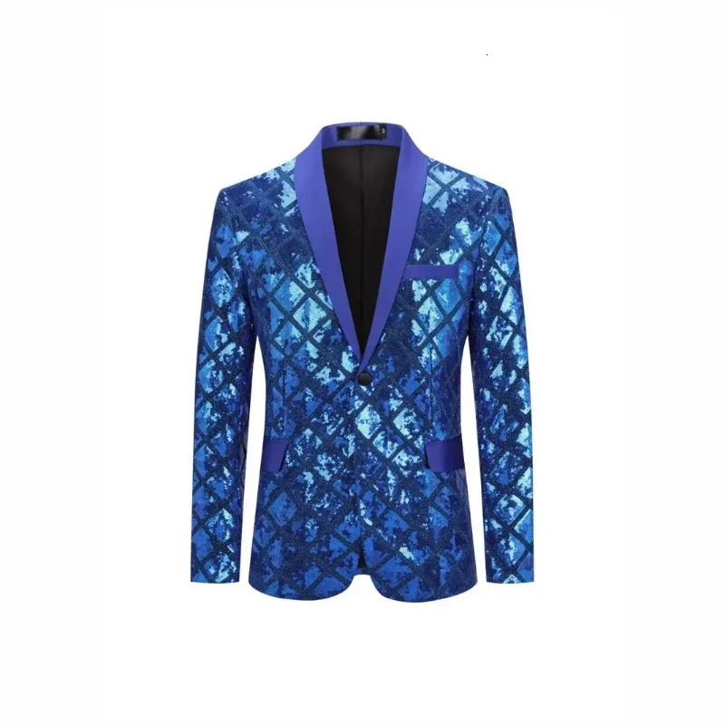 Mens Threedimensional Square Sequined Casual Dance Suit Jacket Fashion Blazer 250304