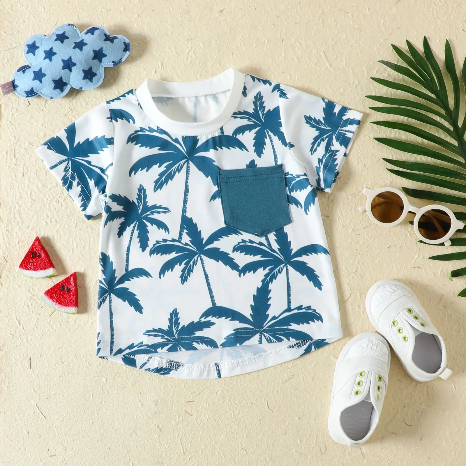 2Piece Sets Summer born Boy Clothes Fashion Casual Print Beach Short Sleeve Cotton TopsShorts Baby Boutique Clothing BC216 250304